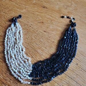Vintage Miriam Haskell Black & White Stones Necklace